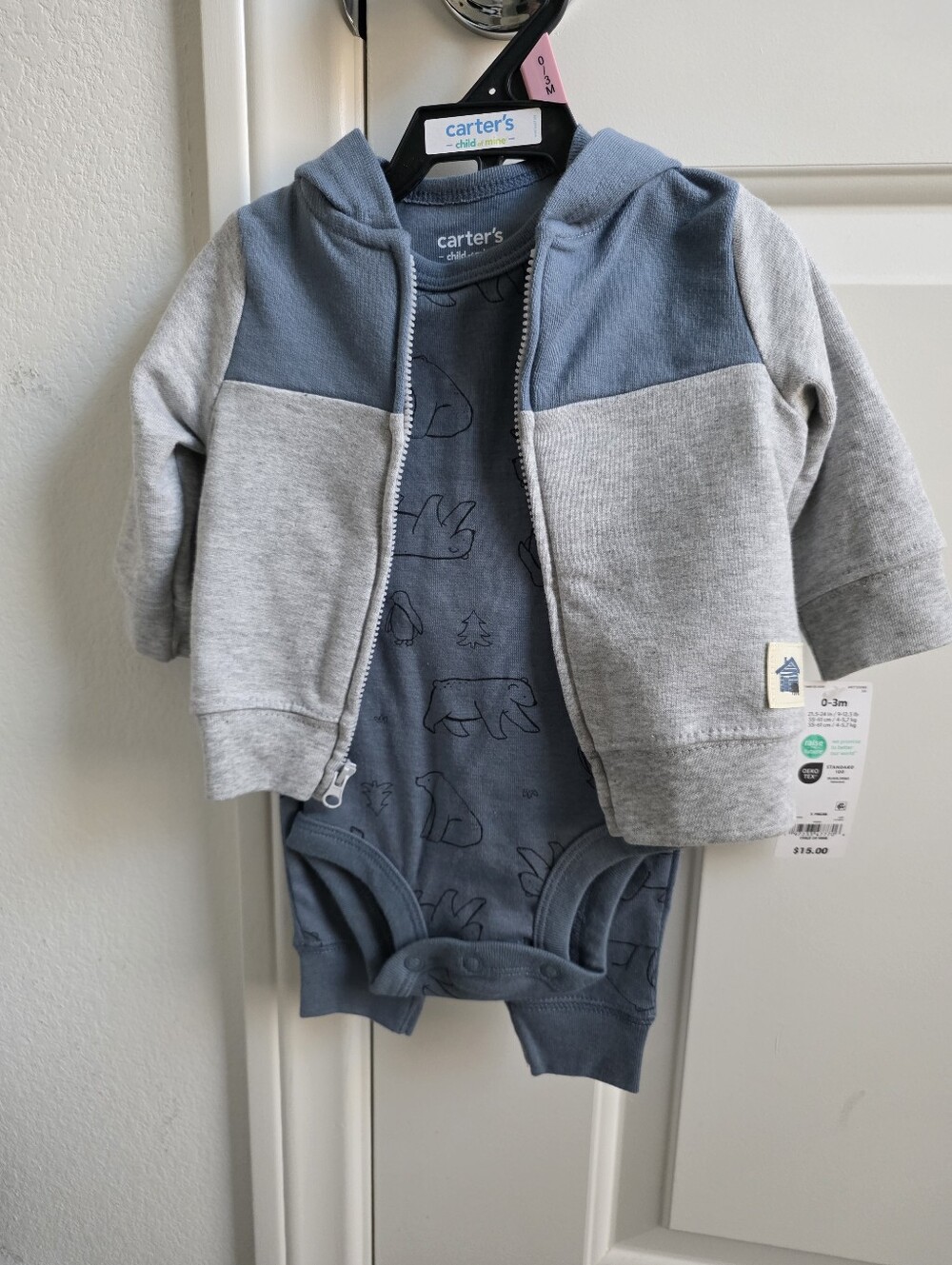 Carter's Gray and Blue Hooded Jacket with Bodysuit And Pants